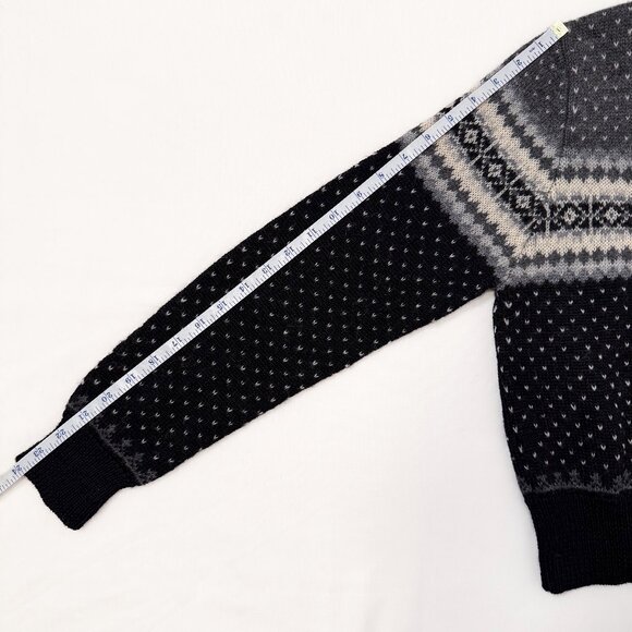 Vintage 90s GAP 100% Wool Black Fair Isle Nordic Cardigan Sweater Size Medium - Picture 10 of 10